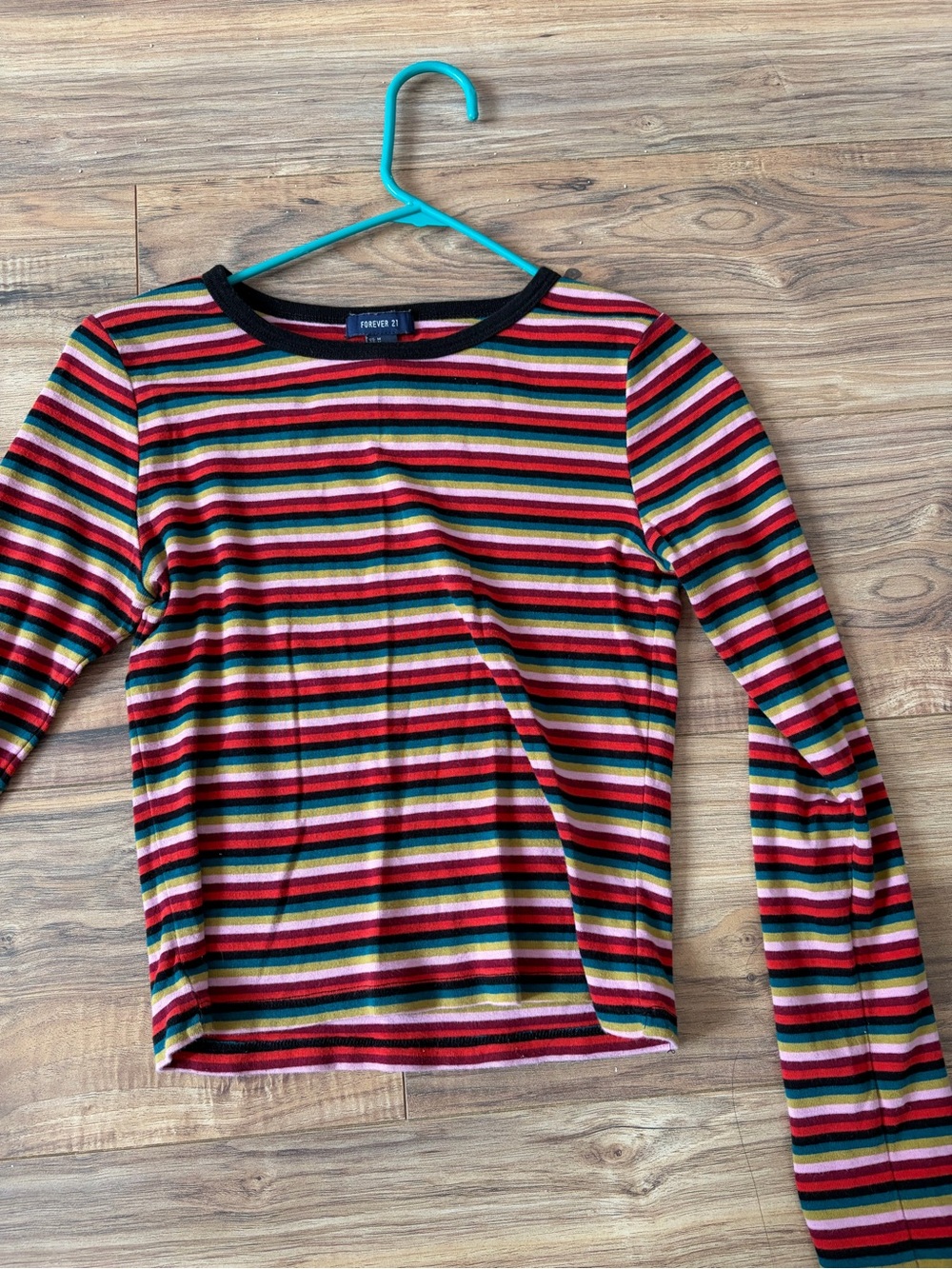 Forever 21 Red, Green, Blue & Pink Striped Long-Sleeve Tee